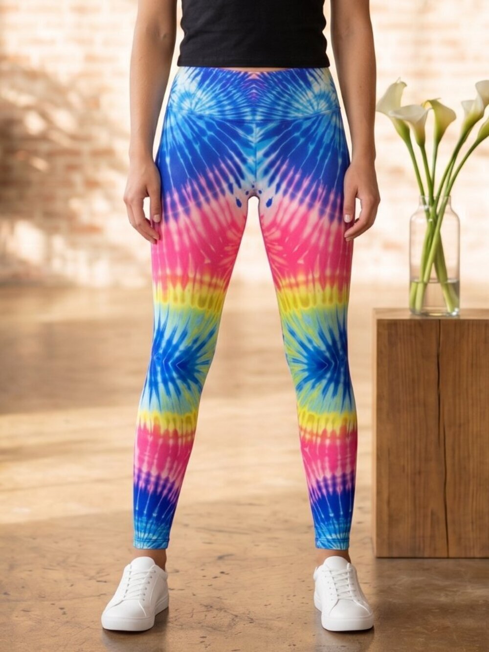 Psychedelic Neon Ice Tie Dye Leggings Size Large Pink Blue Trippy